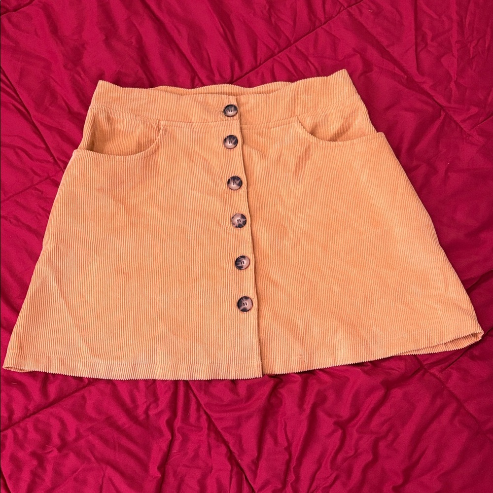 Orange Corduroy Button-Front Skirt